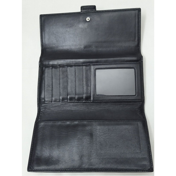 Coach Signature Black Canvas Buckle Credit Card ID Window Trifold Wallet - Picture 10 of 14